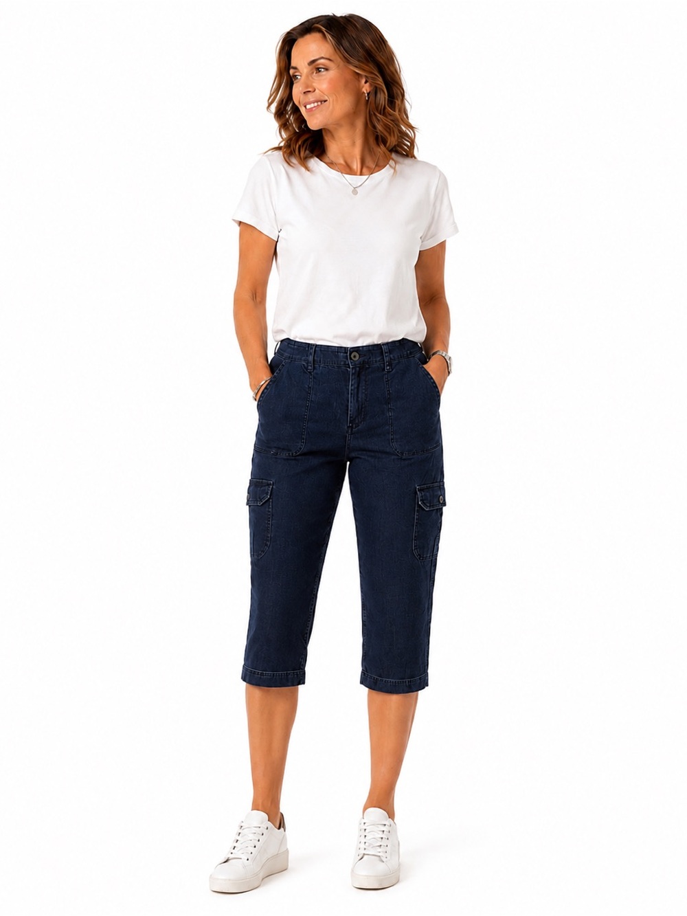 NWT Merona Sz 18 Cotton Lightweight Denim Capris Pants Mid Waist Curvy Cargo